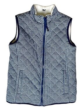 VINEYARD VINES KIDS REVERSIBLE VEST Medium 10/12 Navy White Gingham